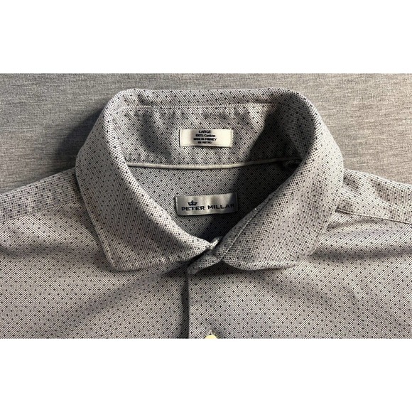Peter Millar Men's L Button-Up Dress Shirt Gray/Blue + print 100% Cotton EUC - Picture 5 of 8